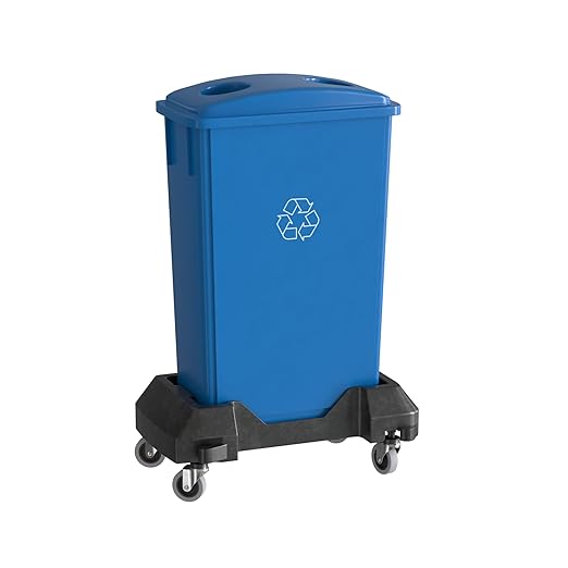 23 Gallon Blue Recycle Slim Jim Trash Can with Bottle Slot Lid and Dolly