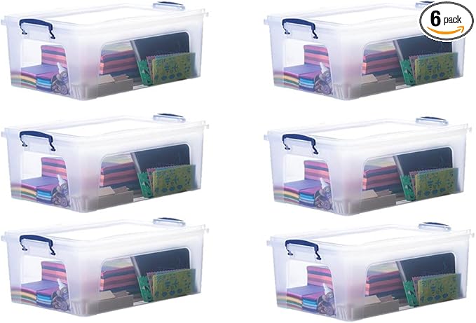Superio Storage Bins with Lids- Clear Boxes for Organizing, Stackable Plastic Containers- BPA Free, Non-Toxic, Odor Free, Organizer for Home, Office, Dorm (6 Pack, 22.7 Qt)