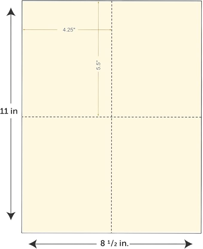 Limited Papers (TM) 8.5x11 Perforated Paper, 20/50 Pound, 75 GSM, Variety of Perforation Sizes and Colors, for Forms, Tickets, Postcards, Business Cards. (Lavender/orchid, 4 up – 1 Hor. & 1 Ver.)