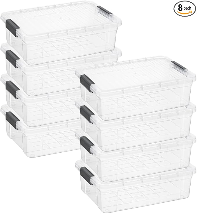 Superio Storage Bins with Lids, Clear Plastic Containers for Organizing, Stackable Totes, BPA Free, Odor Free, Organizer Boxes for Home, and Dorm (8 Pack, 22.75 Qt)