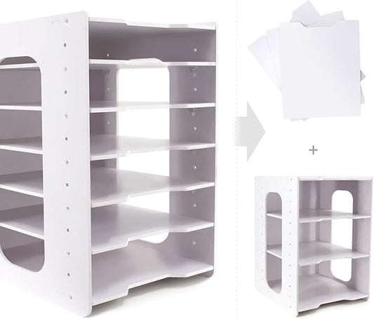 SONGWAY File Organizer for Desk - 7 Tier Document Holder with Removable Shelves, Letter Mail Rack, File Sorter Organizer, A4 Paper Storage Holder, Desktop Organizer for Home Office School, White