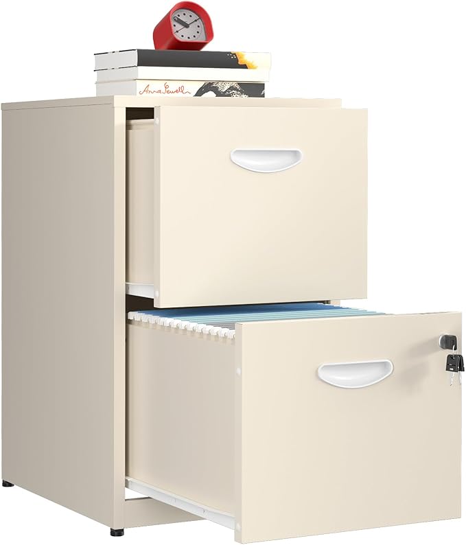 Filing Cabinet 2 Drawer with Lock, Under Desk Metal Filing Cabinet, Two Drawer Vertical File Cabinets Suitable for Letter-Size Files, Light Duty Metal File Storage for Home Office - Assembly Required
