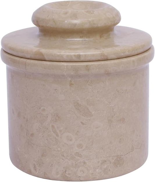 Marble Butter Keeper - Butter Crock - Round Butter Dish With Lid - French Butter Crock - Butter Keepers to Leave on Counter - Perfect Breakfast Companion with Classical Look (Virona)