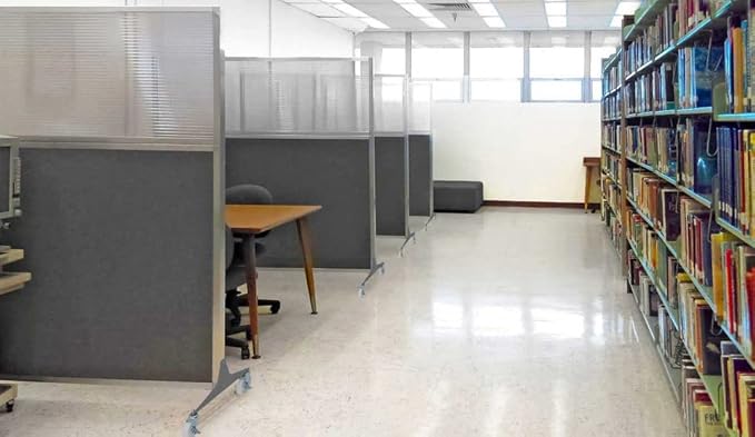 Versare Hush Screen Portable Room Divider | Workstation Wall Divider | Freestanding Privacy Hush Panels | Clear Windows | Fabric Office Divider Screen | Great for Room Separation