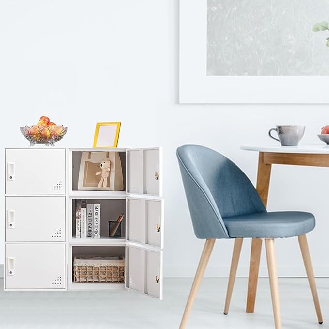 3 Door Metal Locker Steel Storage Cabinet, Office Storage Lockers for Employees, Vertical Metal Cabinets for Home,Office,School,Room Storage Organizer (White)