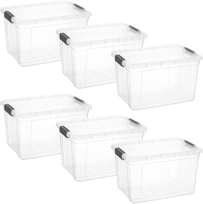 Superio Clear Storage Boxes with Lids, 14.25 Quart Plastic Container Bins for Organizing, Stackable Crates, BPA Free, Non Toxic, Odor Free, Organizers for Home, Office and Dorm, 6 Pack