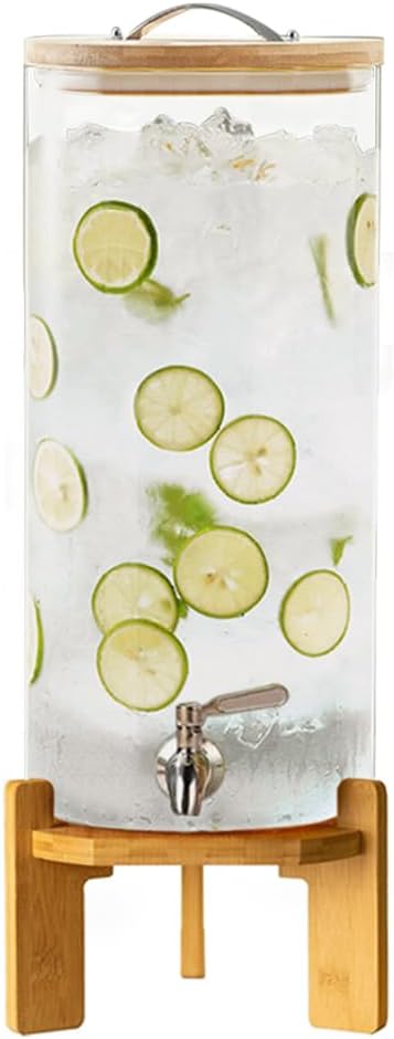 Beverage Dispenser, 2.9 Gallon Glass Drink Dispenser with Stand, Glass water dispenser with Spigot, Large Drink Dispensers for Parties,Bars,Restaurants, 11L