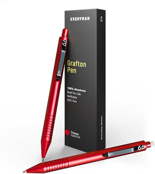 Everyman Grafton Pen and Pencil Set, Crimson | Premium EDC Metal Gel Ink Ballpoint Pen + Mechanical Pencil | Refillable Executive Writing Tools for Office, Business, Men’s Gift & Daily Use