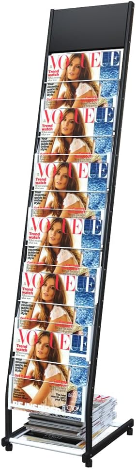floor standing magazine rack Brochure Display Stand with 4 wheels and 6 layers for reception rooms or offices