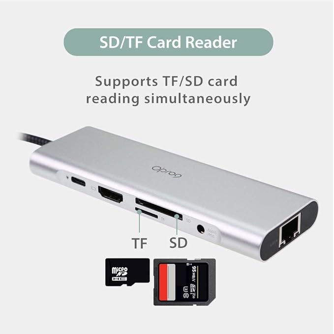 9-in-1 USB C Hub Multiple Adapter, 3 USB 3.0 Ports up to 5Gbps Transfer, 4K@30Hz HDMI, 60W PD, SD/TF Card Reader, 3.5mm Audio Jack & Ethernet, USB-C Hub for MacBook and Other Type-C Devices