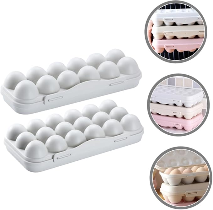 2pcs Refrigerator Egg Storage Bin Large Capacity Egg Holder for Fridge Thick Plastic Organizer with Stackable Design Convenient Kitchen and Dining Container