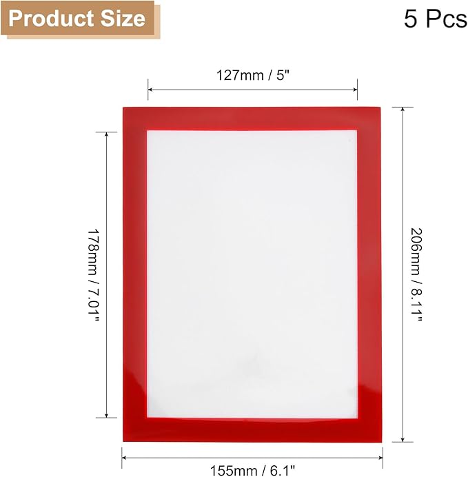 uxcell 5 Pcs Magnetic Sign Holder, 5" x 7" Self-Adhesive Magnetic Wall Signs Holder Magnetic Picture Frame Document Holder for Home Office Wall Window Displays, Red
