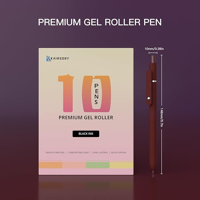 Retractable Gel Pens,0.5mm fine point pen, smooth writing nursing pens,stationary for women,Cute Office and School Supplies for Women Teacher Students(10 Pcs Vintage-Black Ink)