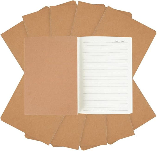 Bulk A5 Journal Notebook, Kraft Cover 80 Pages Lined Paper Journal for Traveler, Notes, Memo - Bulk Journals Sewn Brown Notebook for School Supplies, Office Supplie (line 80pages, 10pack)