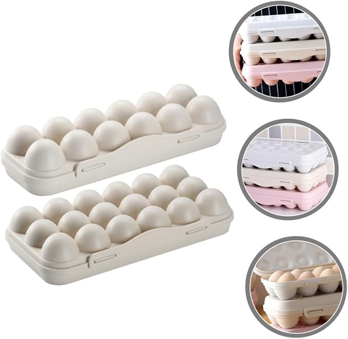 2pcs Egg Fridge Organizer with Lids Stackable Egg Storage Box for Refrigerator with Easy Pull-out Design