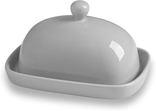 Sweejar Ceramic Butter Dish with Lid for Countertop,Porcelain Butter Keeper with Knob Handle,Butter Container for East/West Coast Butter, 7.3*4.1 inches (Gray)