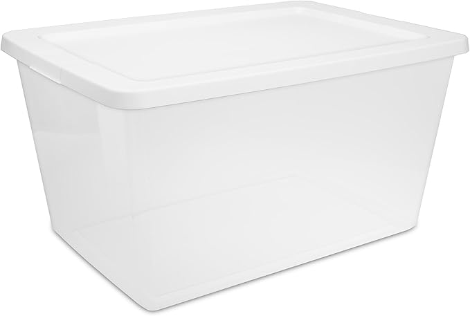 2-Pack 58 Quart Clear Storage Bins with Snap-On White Lids, Stackable Plastic Containers for Home Organization, Closet, Bedroom, Garage Storagea