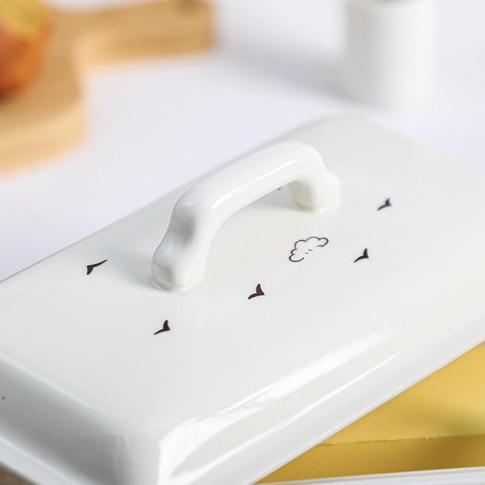 Ceramic Butter Dish with Lid Butter Keeper Butter Plate Tray for Kitchen Countertop, Farm Animals Cow Pig and Rooster Pattern Butter Crock Keeper Saver