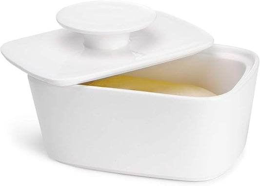 Sweese Extra Large Butter Dish with Lid, 6.2" Porcelain Butter Keeper Container - Perfect for East/West Coast Butter and Kerrygold Butter, Butter Crock with Lid, Gift - White