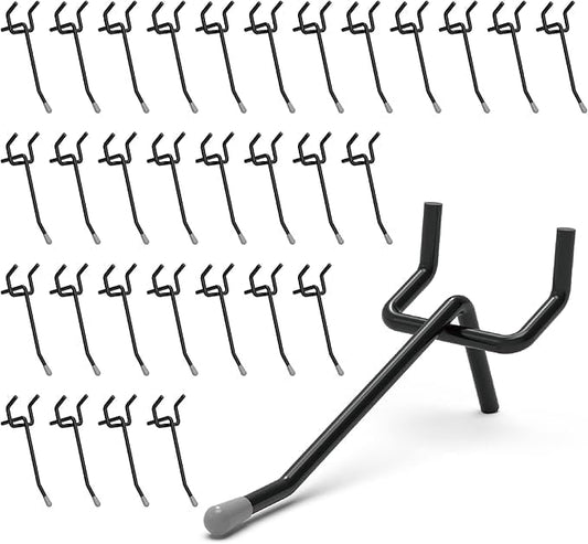 HUHOLE Pegboard Hooks 2 Inch 50PC, Black Peg Board Hooks, Fit 1/4" or 1/8" Pegboard, Ideal Peg Board Organizer Accessories for Garage Tool Organization, Wall Storage (Black, 2 Inch)