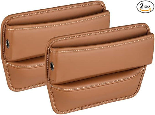 Riloer Car Organizers for Gap Leather Waterproof Car Seat Gap Fillers for Cars, Suvs, Trucks, Front Seat Gap Fillers for Phones, Keys, Cards, Glasses, Brown