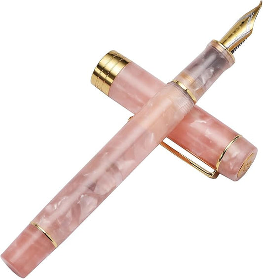 Jinhao 100 Fountain Pen Celluloid Classic Style, #6 Nib Smooth Writing Instrument with Refillable Converter and Pen Case Set