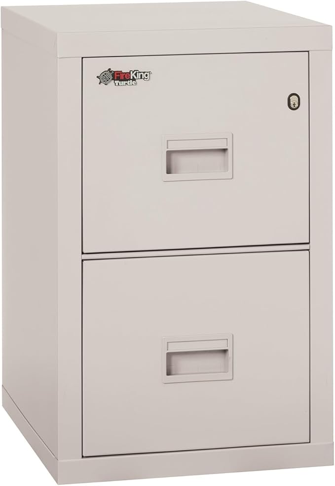 FireKing Turtle Vertical 2 Drawer Legal and Letter Fire Safe File Cabinet with Key Lock, 1 Hour Fire Rated, UL Rated & Water Resistant Home Safe, Filing Cabinet, Made in The USA, Platinum