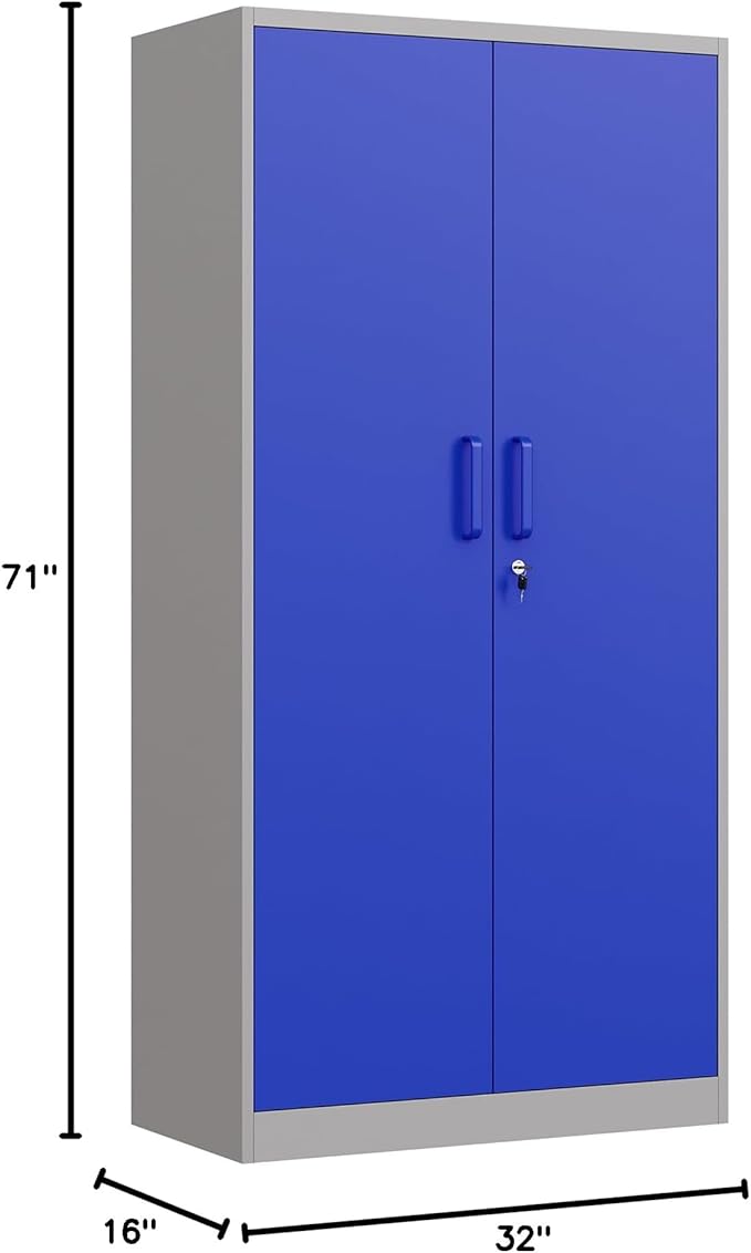 Letaya Metal Garage Storage Cabinets with Lock Door and Adjustable Shelves, Steel Tool Cabinets for Home,Office,Warehouse Organisieren (Blue Gray)