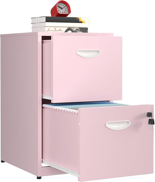 2 Drawer File Cabinet with Lock, Metal Vertical File Cabinets, 18"D Pink Storage Filing Cabinet for Home Office, Steel Light Duty Locked 2 drawer File Cabinets for Letter Size Files,Assembly Required