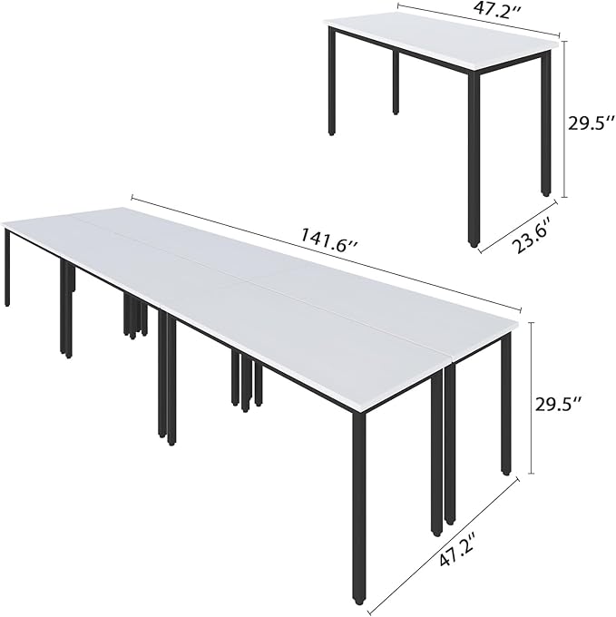 Bonzy Home Conference Tables 12ft Office Computer Desk for Meeting Room Study Writing Printer Table Save Space Design for 14 People 6PCS 141.6"x47.2"x29.5", White