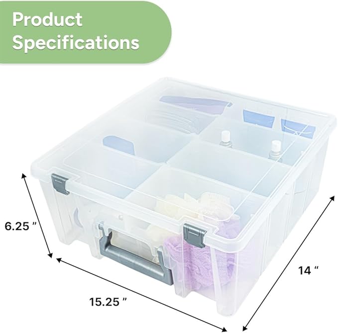 Best Kept Super Satchel Double Deep Compartment Box - Art Storage with 8 Removable Compartments | Smart Closure for Craft Supplies, Home & Office Improvement