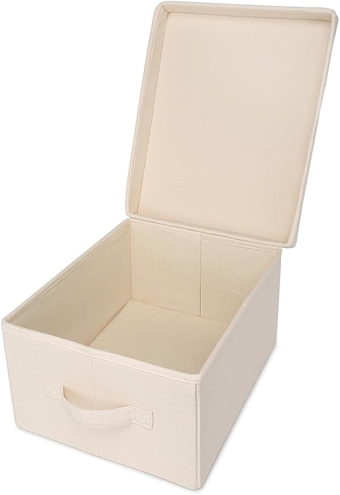 Foldable Storage Bins with Lids Cotton Canvas Rectangular Storage Box Ideal for Organization Lightweight and Durable (S)