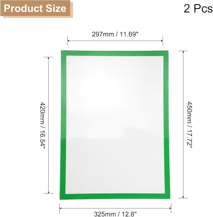 uxcell 2 Pcs Magnetic Sign Holder, 11.7" x 16.5" Self-Adhesive Magnetic Wall Signs Holder Magnetic Picture Frame Document Holder for Home Office Wall Window Displays, Green