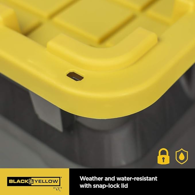 CX BLACK & YELLOW, 5-Gallon Heavy Duty Bucket Tough Storage Container & Snap-Tight Lid, (14.9H x 12W x 13D), Weather-Resistant Design and Stackable Organization Tote [6 Pack]