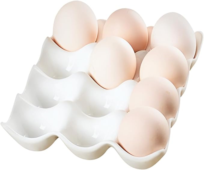 Ceramic Egg Tray Holder 12 Cups Whole Dozen Porcelain Eggs Container Crate Keeper for Countertop Kitchen Storage Fridge Decorative Serving Display