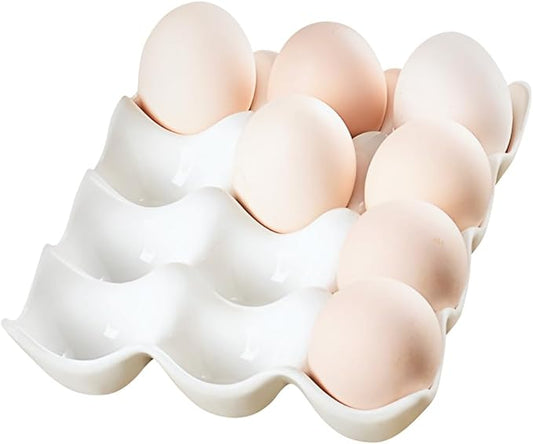 Ceramic Egg Tray Holder 12 Cups Whole Dozen Porcelain Eggs Container Crate Keeper for Countertop Kitchen Storage Fridge Decorative Serving Display