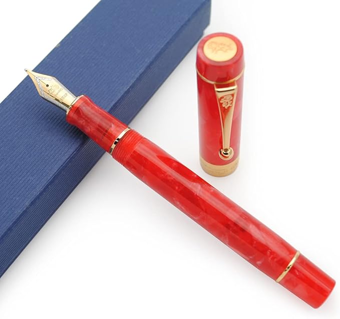 JINHAO 100 Fountain Pen with Ink Converter (Medium Nib 0.7mm, Cherry Red)