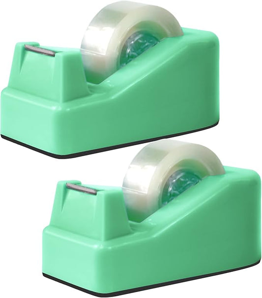 2Pcs Desktop Tape Dispenser Adhesive Roll Holder with Weighted Nonskid Base, Green (Tape not Included)