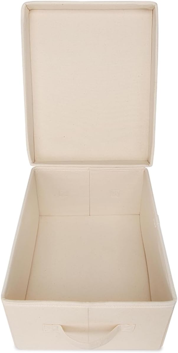 Foldable Storage Bins with Lids Cotton Canvas Rectangular Storage Box Ideal for Organization Lightweight and Durable (S)
