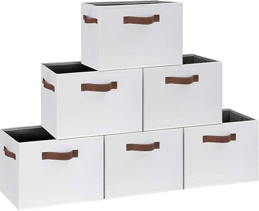 GhvyenntteS 6 Pack Large Fabric Storage Bins with Handles, 15x11x9.6 Inch Storage Baskets for Shelves, Foldable Closet Storage Bins for Shelves, Closet Organizers and Storage Boxes, White