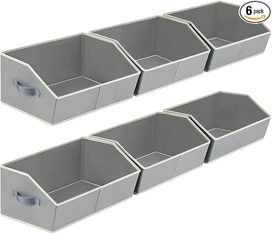 Large Storage Bins Baskets - 6 Pack Closet Storage Cubes, Fabric Baskets for Organizing, Cube Organizer Bins with Handles, Foldable Boxes for Clothes, Towels, Grey