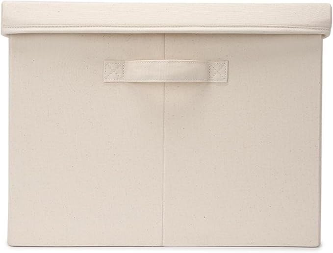 Foldable Storage Bins with Lids Cotton Canvas Rectangular Storage Box Ideal for Organization Lightweight and Durable (L)