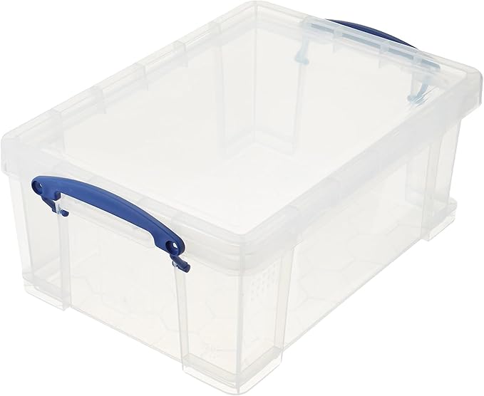 Really Useful Box Stackable 9 Liter Plastic Storage Container Bin with Snap Lid & Built-In Clip Lock Handles for Home & Office Organization (10 Pack)