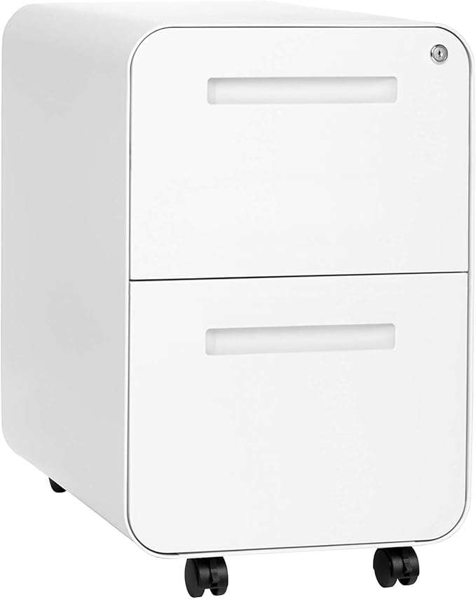 Laura Davidson Furniture Stockpile 2 Drawer Mobile File Cabinet with Lock - Under Desk Metal Filing Cabinet, Legal/Letter File Folders, Wheels and Stationary Feet, Pre-Assembled, White
