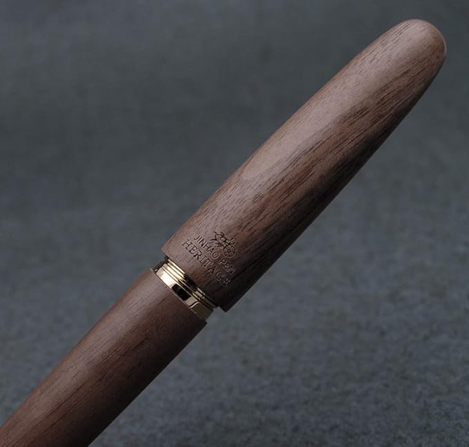 JINHAO 9056 Natural Wood Fountain Pen Handmade Ink Pen (Peach Wood, Fine Nib 0.5mm)