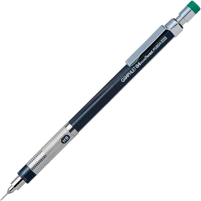 Graphlet Mechanical Drafting Pencil + Ain HB/B/2B leads, original Black slim pen case (0.4mm)