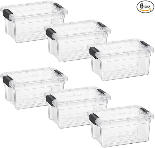 Superio Clear Storage Bins with Lids, Stackable Storage Box with Latches and Handles, Extra Small, 6 Pack 3 Quart