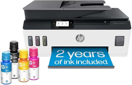 HP Smart -Tank Plus 651 Wireless All-in-One Ink -Tank Printer, up to 2 Years of Ink in Bottles, Auto Document Feeder, Mobile Print, Scan, Copy,, Fax, Works with Alexa (7XV38A)