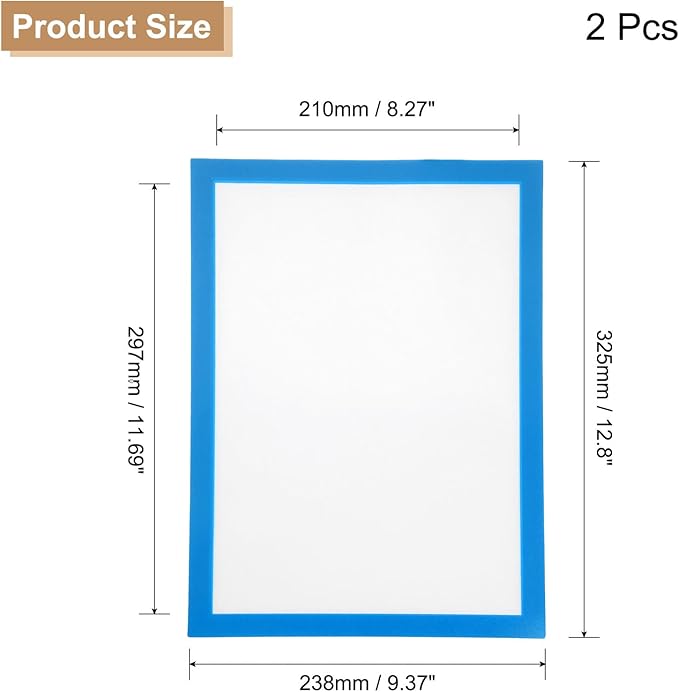 uxcell 2 Pcs Magnetic Sign Holder, 8.3" x 11.7" Self-Adhesive Magnetic Wall Signs Holder Magnetic Picture Frame Document Holder for Home Office Wall Window Displays, Sky Blue
