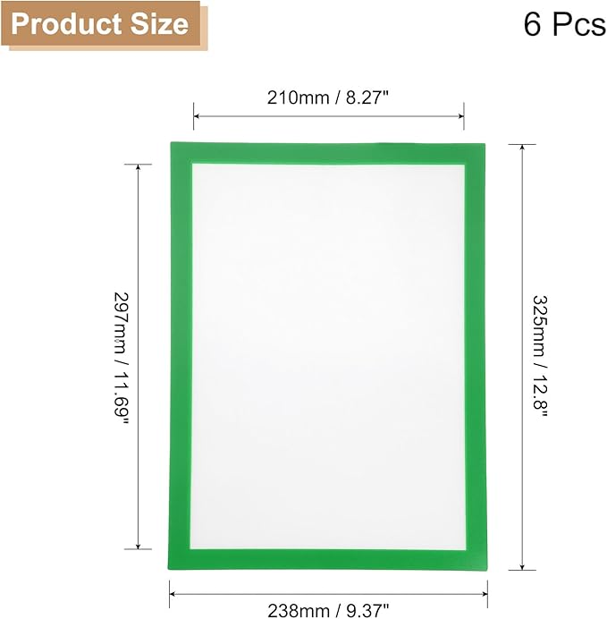 uxcell 6 Pcs Magnetic Sign Holder, 8.3" x 11.7" Self-Adhesive Magnetic Wall Signs Holder Magnetic Picture Frame Document Holder for Home Office Wall Window Displays, Green